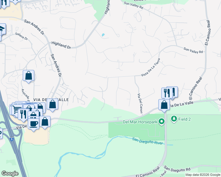 map of restaurants, bars, coffee shops, grocery stores, and more near 14868 Vista Del Oceano in Del Mar