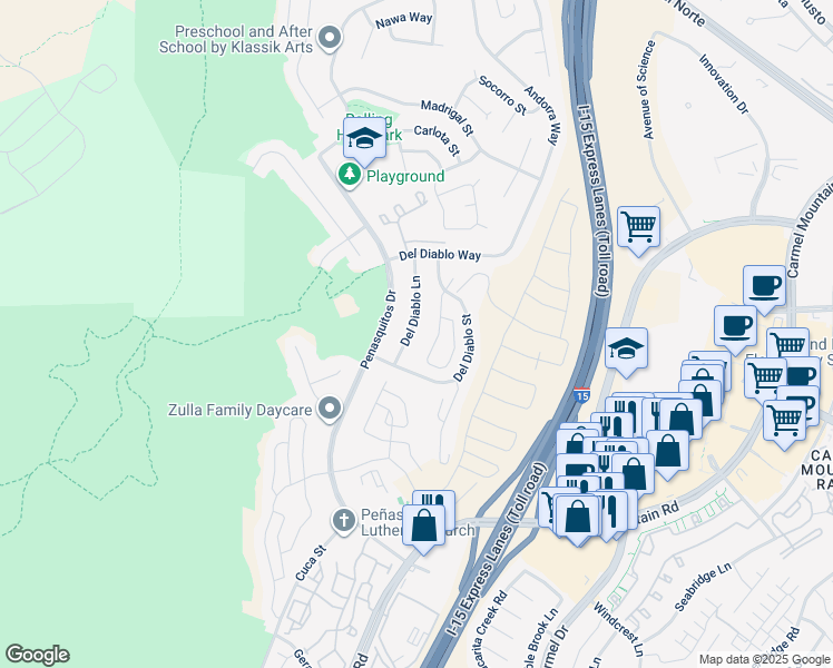 map of restaurants, bars, coffee shops, grocery stores, and more near 14863 Del Diablo Lane in San Diego