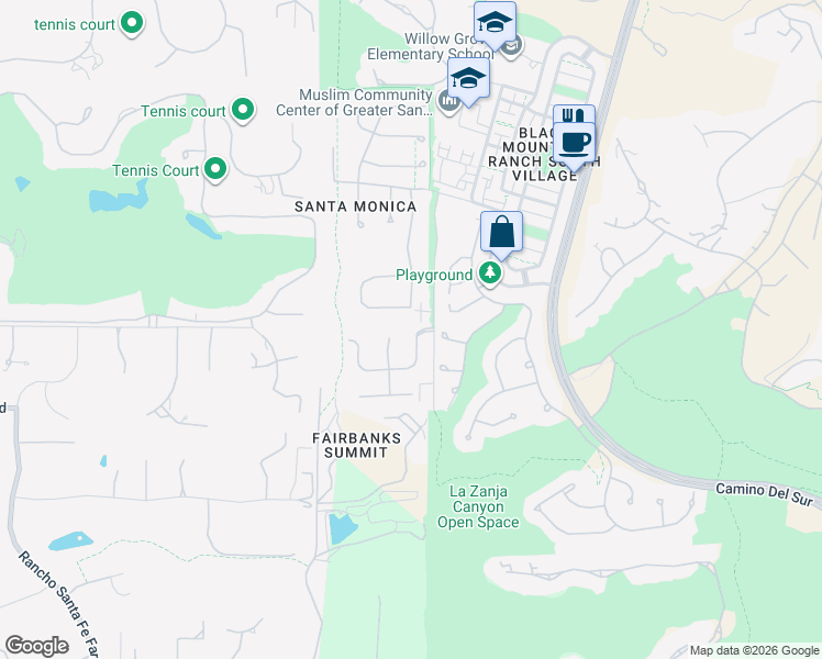 map of restaurants, bars, coffee shops, grocery stores, and more near 7442 Rancho Cabrillo Trail in San Diego