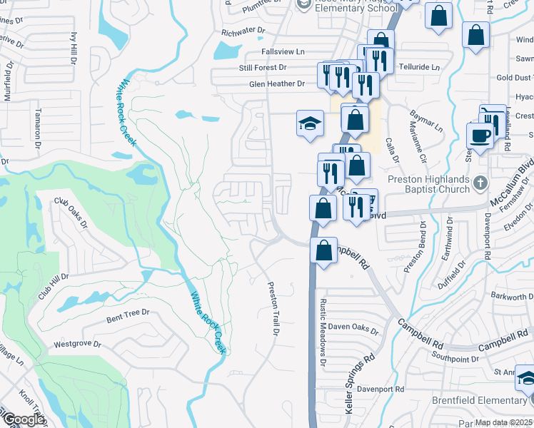 map of restaurants, bars, coffee shops, grocery stores, and more near 5730 Portsmouth Lane in Dallas