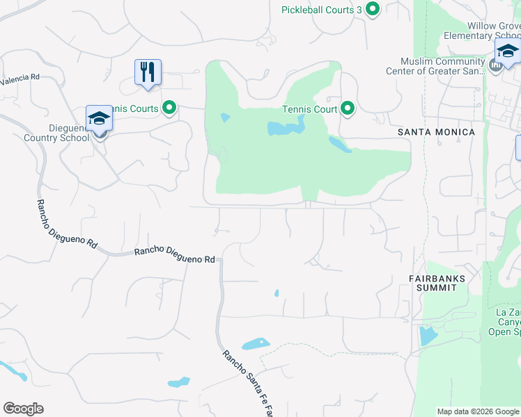 map of restaurants, bars, coffee shops, grocery stores, and more near 16825 Rancho Santa Fe Farms Road in Rancho Santa Fe