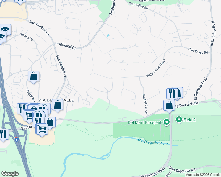 map of restaurants, bars, coffee shops, grocery stores, and more near 14868 Vista Del Oceano in Del Mar