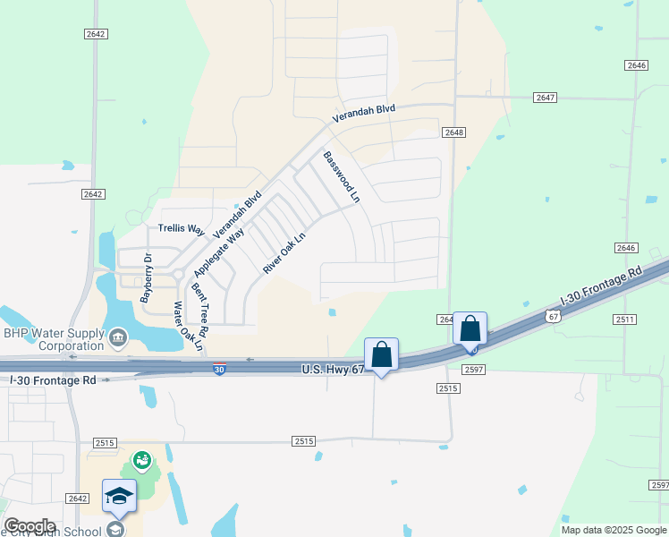 map of restaurants, bars, coffee shops, grocery stores, and more near 1825 Tulipwood Drive in Royse City