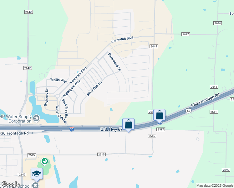 map of restaurants, bars, coffee shops, grocery stores, and more near 1825 Tulipwood Drive in Royse City