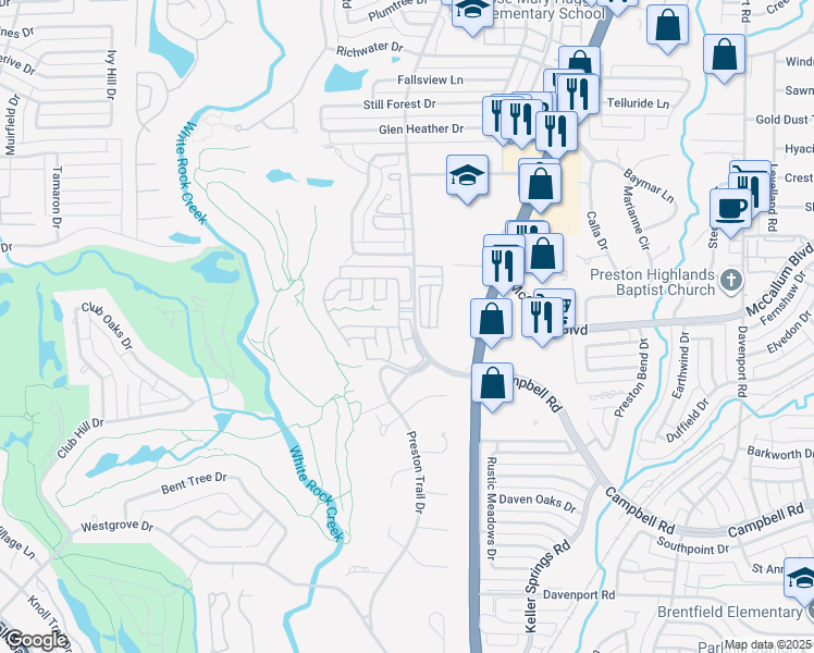 map of restaurants, bars, coffee shops, grocery stores, and more near 5730 Portsmouth Lane in Dallas