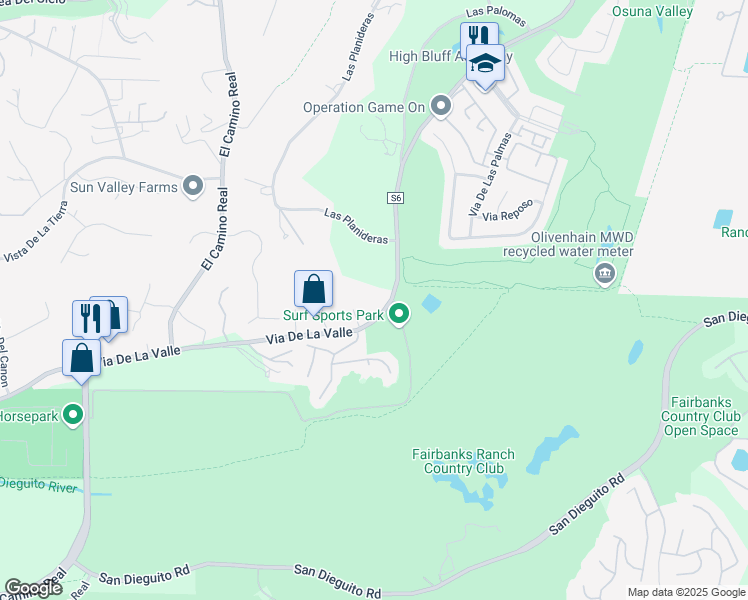 map of restaurants, bars, coffee shops, grocery stores, and more near 14980 Via De La Valle in Del Mar