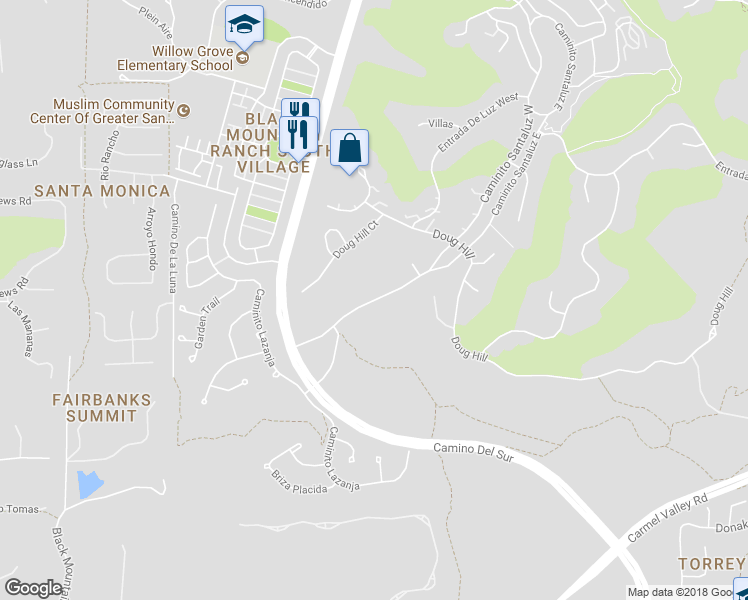 map of restaurants, bars, coffee shops, grocery stores, and more near 7949 Caminito SANTALUZ Sur in San Diego