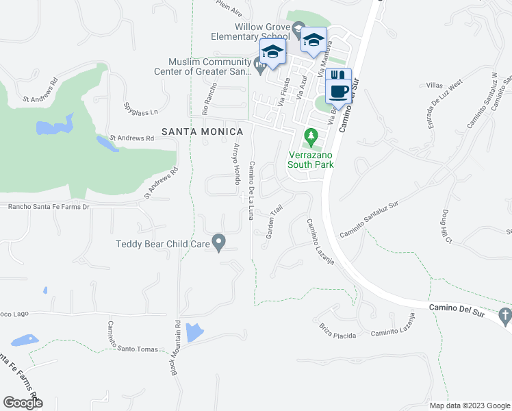map of restaurants, bars, coffee shops, grocery stores, and more near 7504 Garden Court in San Diego