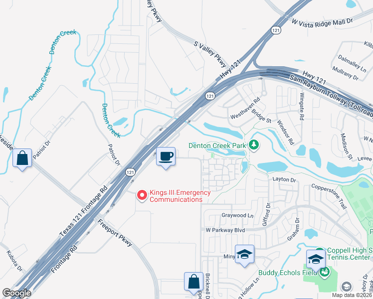 map of restaurants, bars, coffee shops, grocery stores, and more near 721 Rembrandt Court in Coppell
