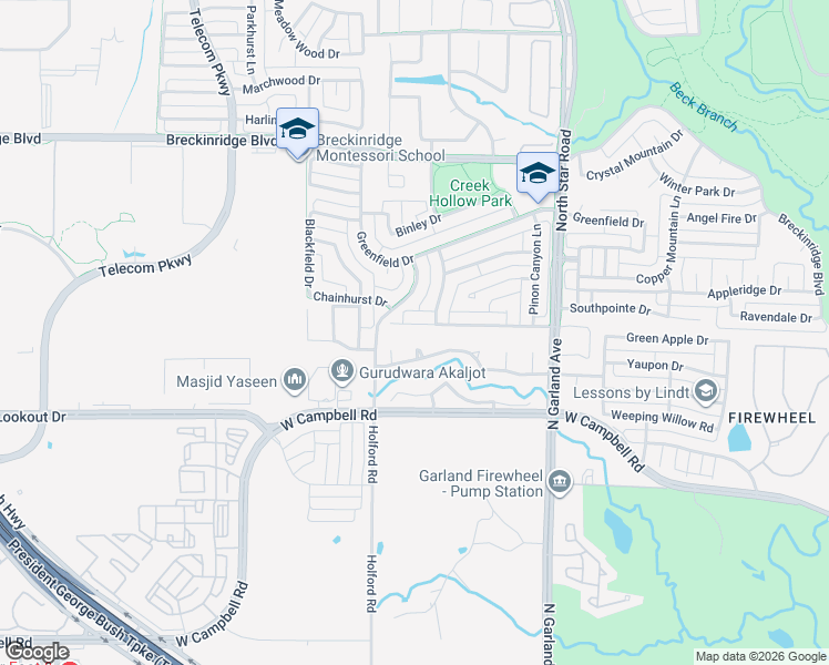 map of restaurants, bars, coffee shops, grocery stores, and more near 4016 Tabernash Lane in Richardson