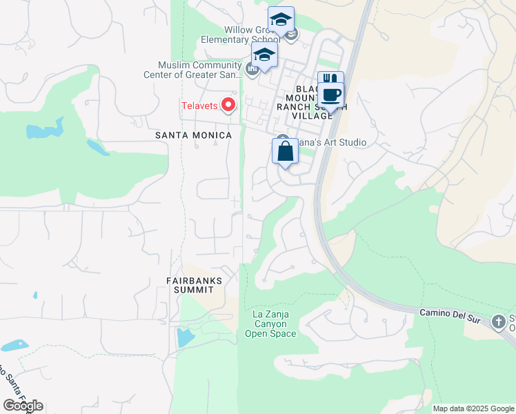 map of restaurants, bars, coffee shops, grocery stores, and more near 7551 Delfina in San Diego