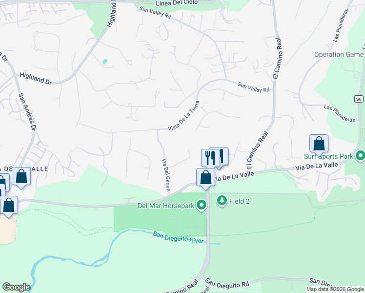 map of restaurants, bars, coffee shops, grocery stores, and more near 4647 Rancho Reposo in Del Mar