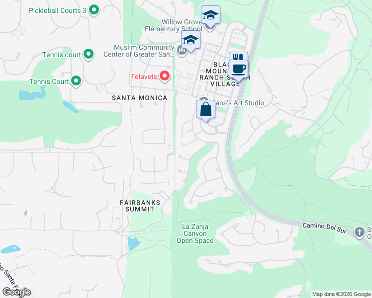 map of restaurants, bars, coffee shops, grocery stores, and more near 7551 Delfina in San Diego