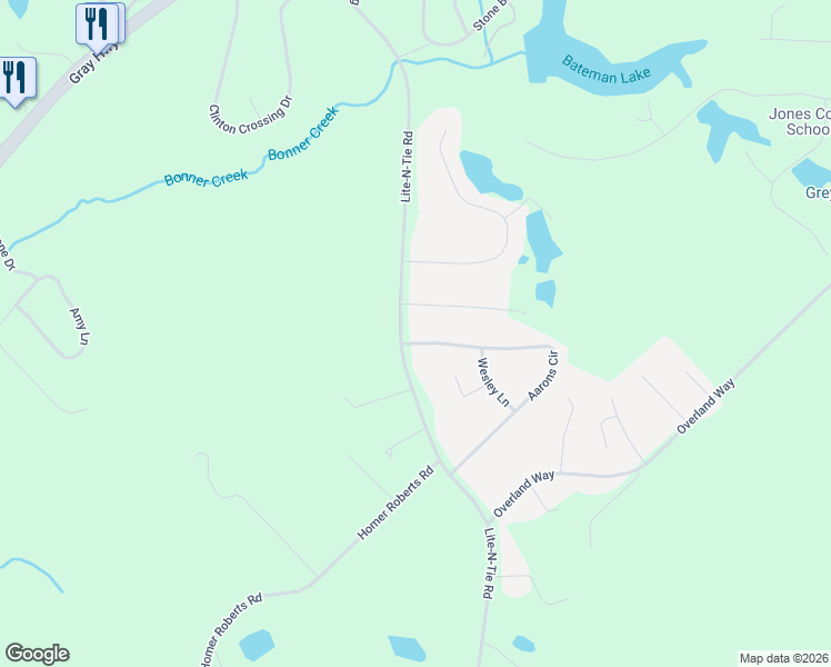 map of restaurants, bars, coffee shops, grocery stores, and more near 505 Aarons Circle in Gray