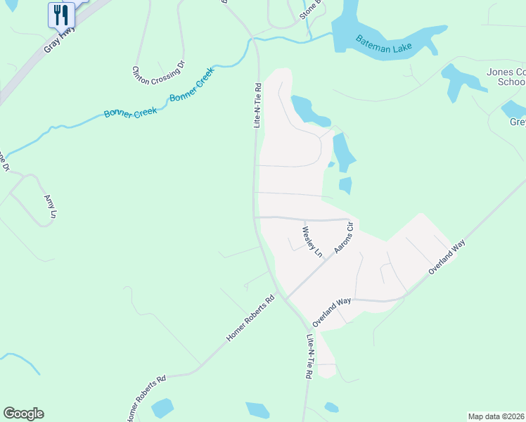 map of restaurants, bars, coffee shops, grocery stores, and more near 505 Aarons Circle in Gray