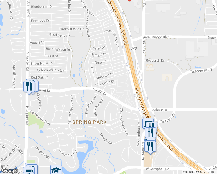 map of restaurants, bars, coffee shops, grocery stores, and more near 2684 Clear Springs Court in Richardson