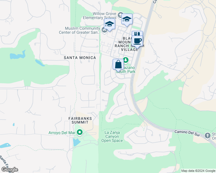 map of restaurants, bars, coffee shops, grocery stores, and more near 7555 Delfina in San Diego