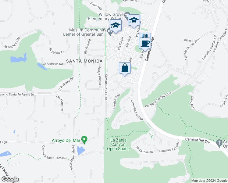 map of restaurants, bars, coffee shops, grocery stores, and more near 7555 Delfina in San Diego