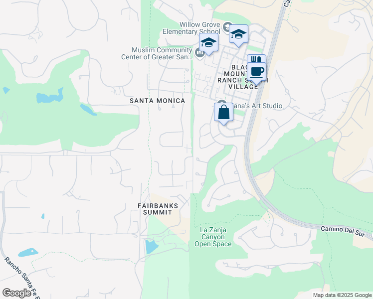 map of restaurants, bars, coffee shops, grocery stores, and more near 14510 Camino De La Luna in San Diego