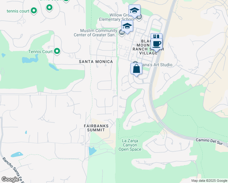 map of restaurants, bars, coffee shops, grocery stores, and more near 14520 Camino De La Luna in San Diego