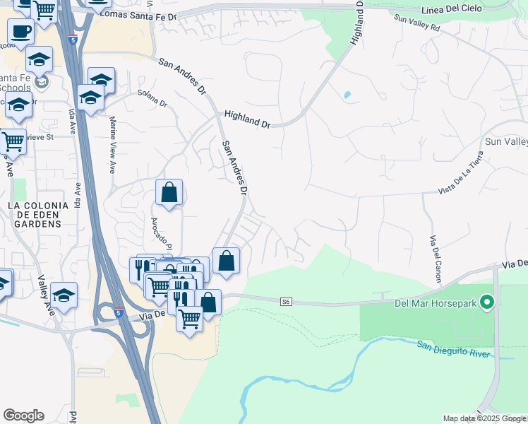 map of restaurants, bars, coffee shops, grocery stores, and more near 3040 Caminito Tercer Verde in Del Mar