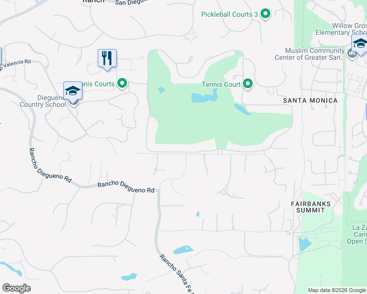 map of restaurants, bars, coffee shops, grocery stores, and more near 8374 Saint Andrews Road in Rancho Santa Fe