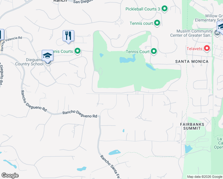 map of restaurants, bars, coffee shops, grocery stores, and more near 6459 Rancho Santa Fe Farms Drive in Del Mar