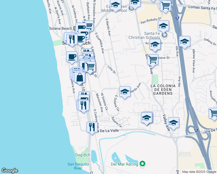 map of restaurants, bars, coffee shops, grocery stores, and more near 541 South Granados Avenue in Solana Beach