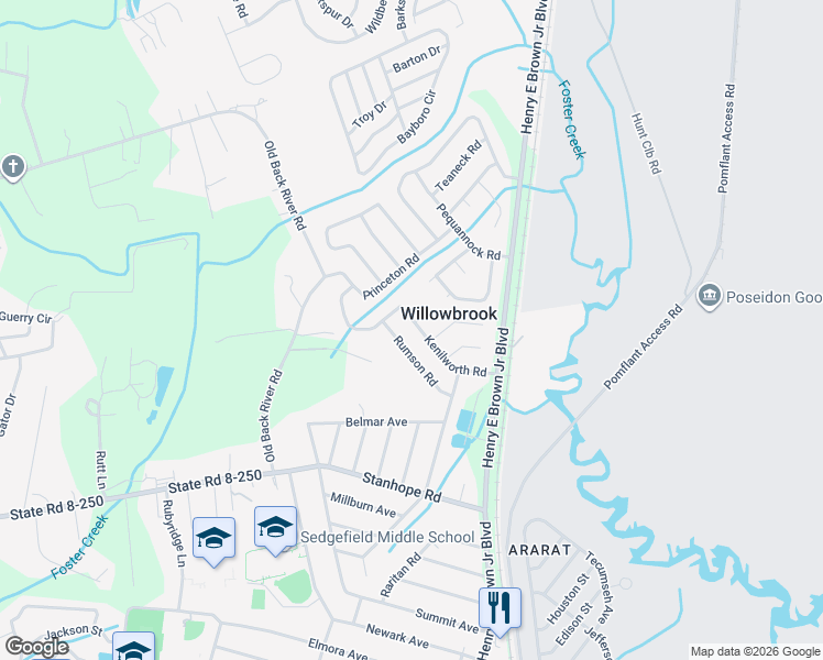 map of restaurants, bars, coffee shops, grocery stores, and more near 17 Rumson Road in Goose Creek