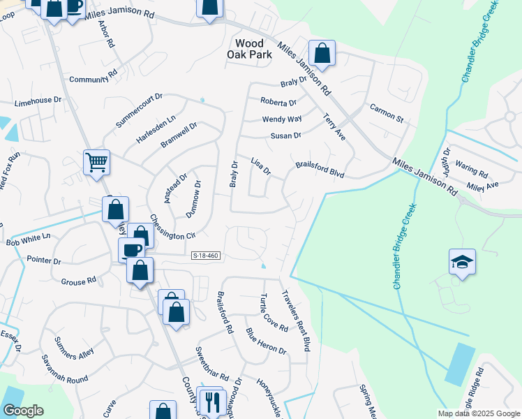 map of restaurants, bars, coffee shops, grocery stores, and more near 109 Larson Drive in Summerville