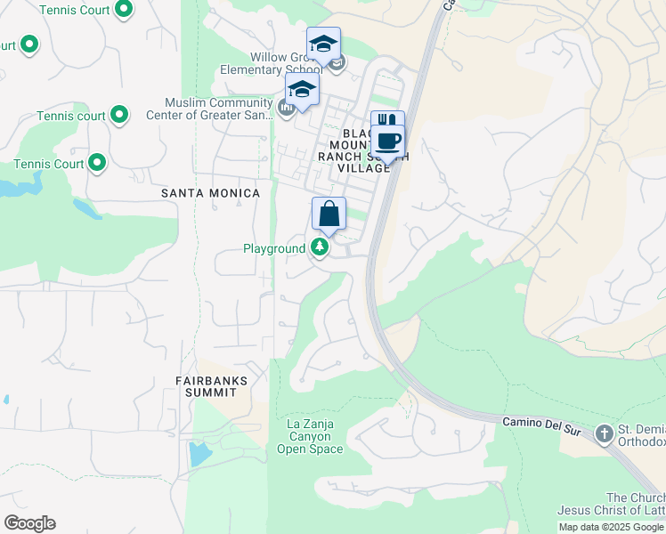 map of restaurants, bars, coffee shops, grocery stores, and more near 14523 Caminito Lazanja in San Diego