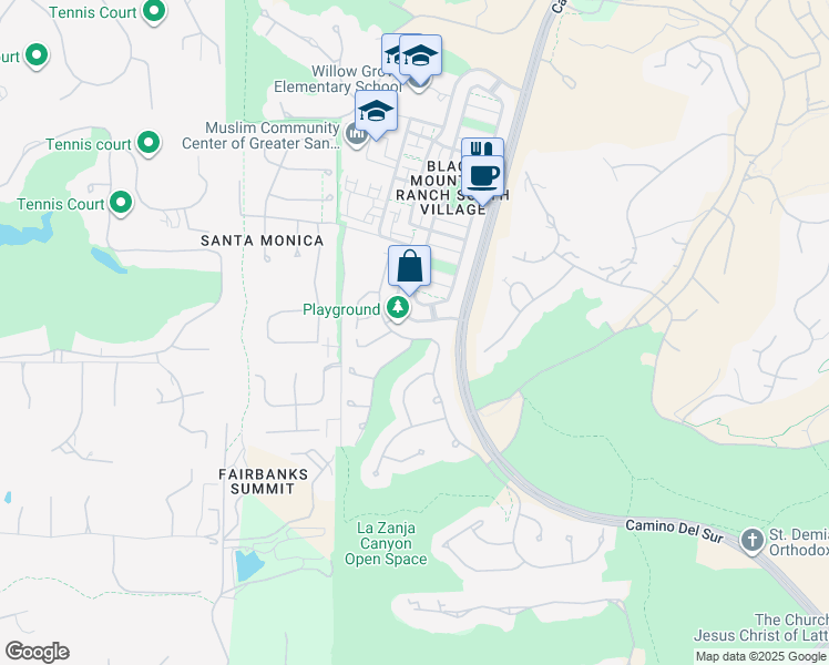 map of restaurants, bars, coffee shops, grocery stores, and more near 14523 Caminito Lazanja in San Diego