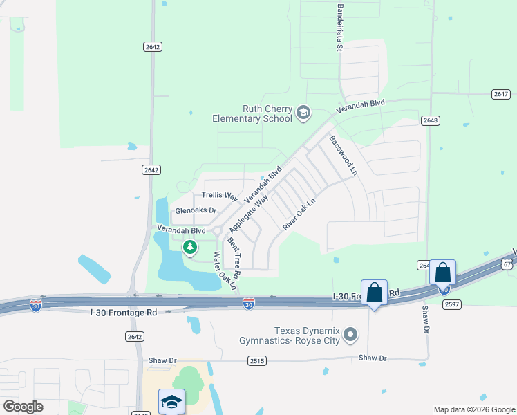 map of restaurants, bars, coffee shops, grocery stores, and more near 1313 Koto Wood Drive in Royse City