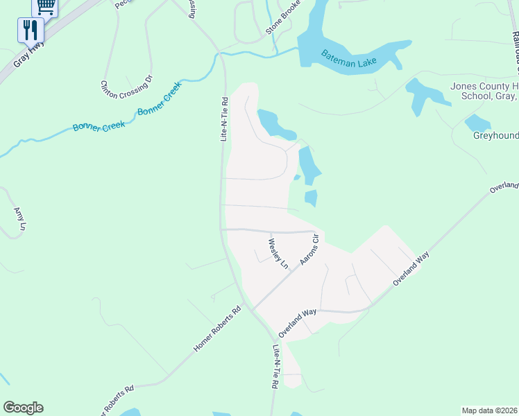 map of restaurants, bars, coffee shops, grocery stores, and more near 321 Walnut Grove Road in Gray