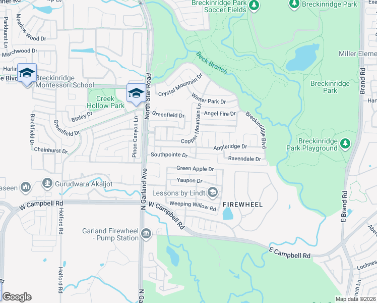 map of restaurants, bars, coffee shops, grocery stores, and more near 4524 Copper Mountain Lane in Richardson