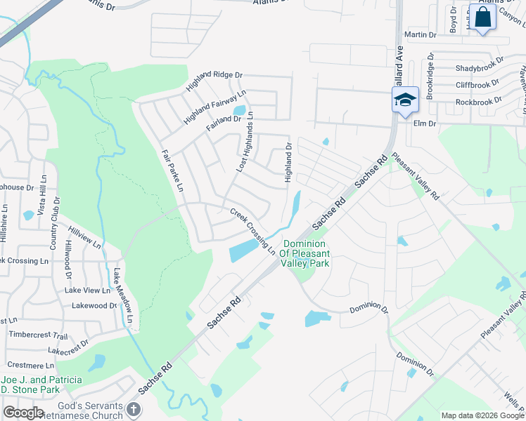 map of restaurants, bars, coffee shops, grocery stores, and more near 307 Highland Creek Drive in Wylie