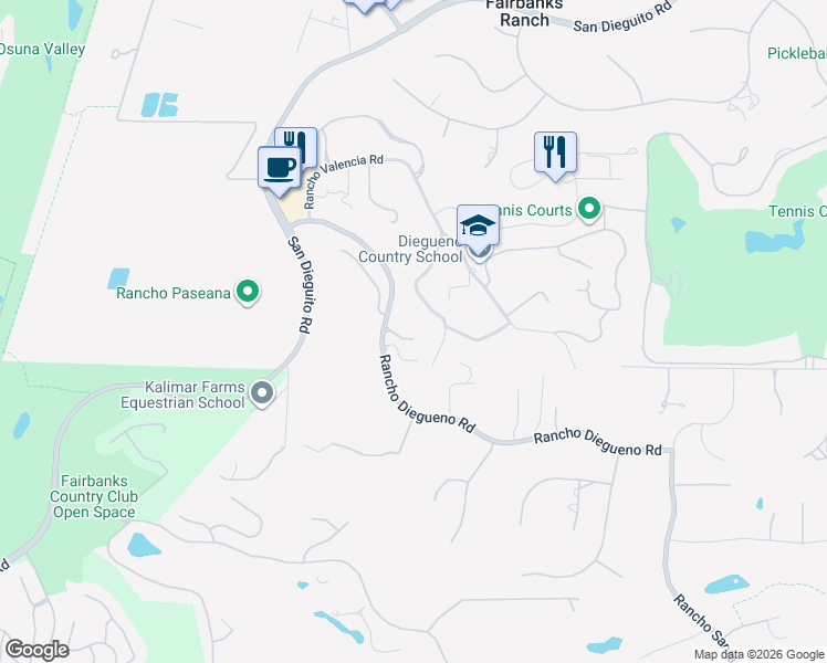 map of restaurants, bars, coffee shops, grocery stores, and more near 5962 Rancho Diegueno Road in Del Mar