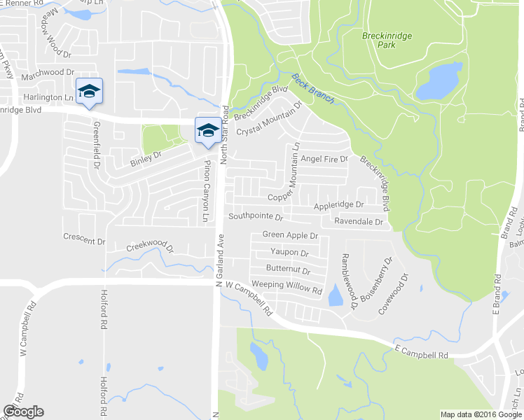 map of restaurants, bars, coffee shops, grocery stores, and more near 4513 Southpointe Drive in Richardson