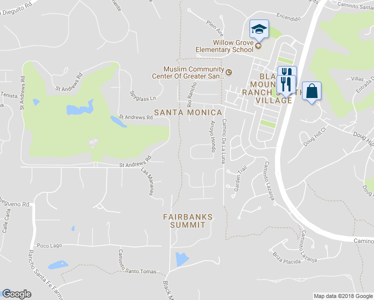 map of restaurants, bars, coffee shops, grocery stores, and more near 7452 La Mantanza in San Diego