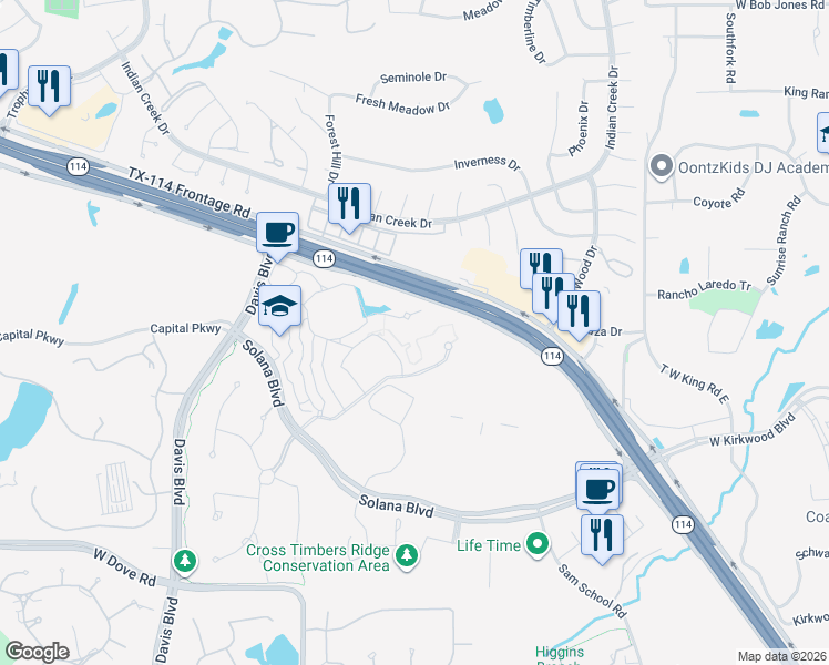 map of restaurants, bars, coffee shops, grocery stores, and more near in Westlake