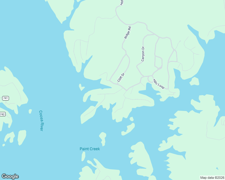 map of restaurants, bars, coffee shops, grocery stores, and more near River Ridge Drive in Sylacauga