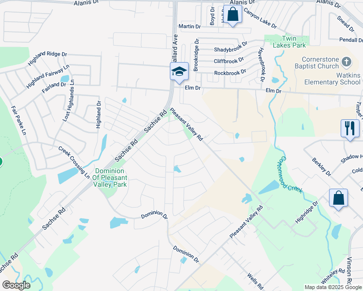 map of restaurants, bars, coffee shops, grocery stores, and more near 132 Spanish Bluebell in Wylie