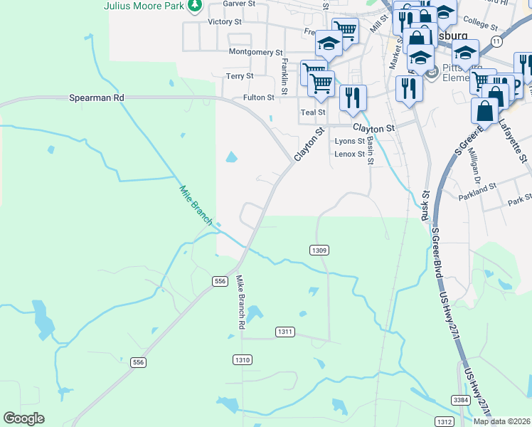 map of restaurants, bars, coffee shops, grocery stores, and more near 102 Collins Circle in Pittsburg