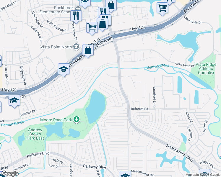 map of restaurants, bars, coffee shops, grocery stores, and more near 625 Deforest Rd in Coppell