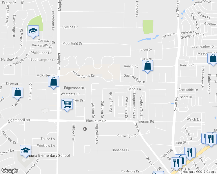 map of restaurants, bars, coffee shops, grocery stores, and more near 1711 Sandi Lane in Sachse