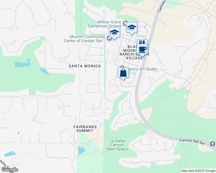 map of restaurants, bars, coffee shops, grocery stores, and more near 14582 Luna Media in San Diego