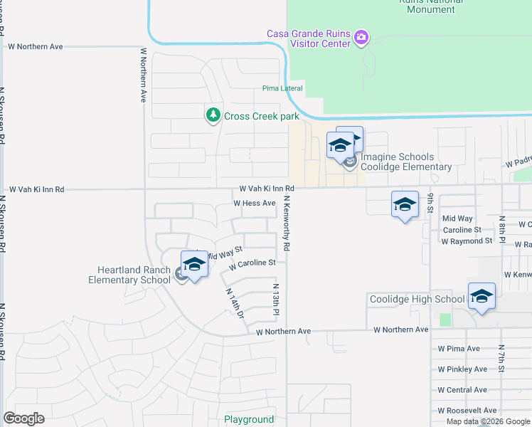 map of restaurants, bars, coffee shops, grocery stores, and more near 1338 Shannon Way in Coolidge