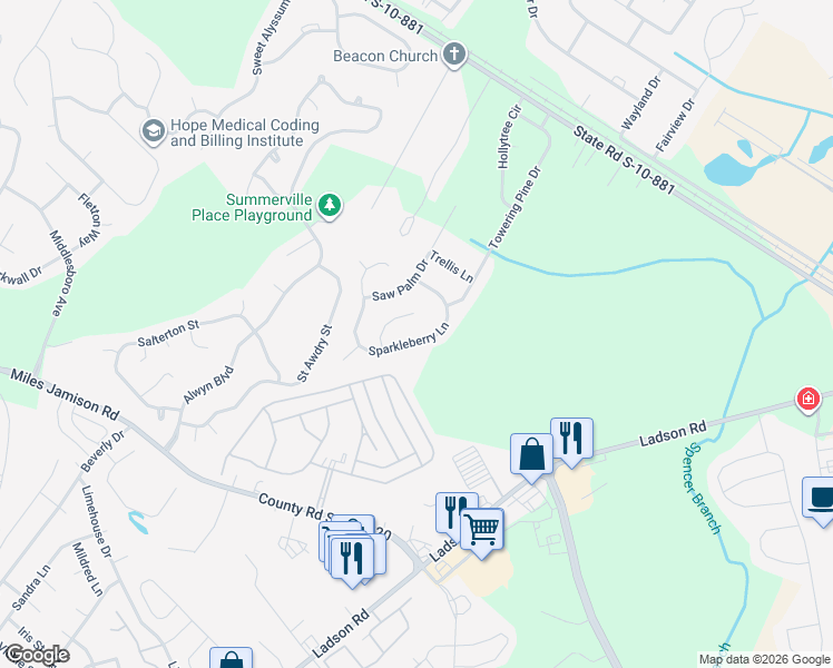 map of restaurants, bars, coffee shops, grocery stores, and more near 216 Sparkleberry Lane in Ladson