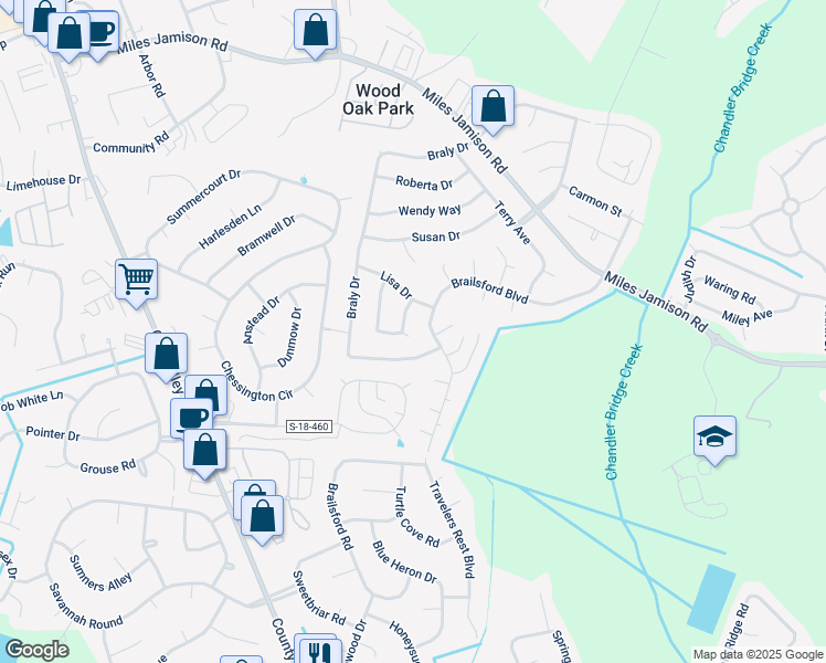 map of restaurants, bars, coffee shops, grocery stores, and more near 109 Larson Drive in Summerville