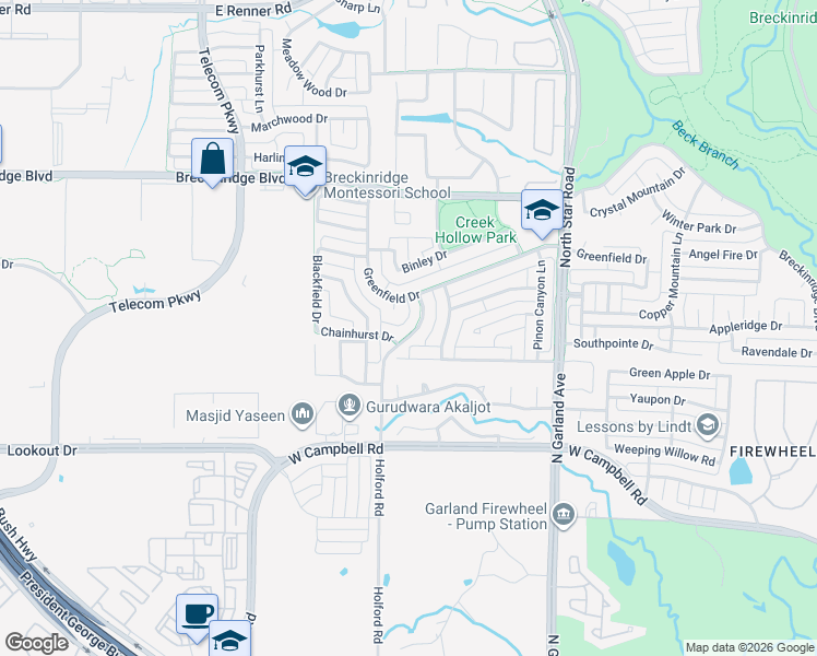 map of restaurants, bars, coffee shops, grocery stores, and more near 3009 Holford Road in Richardson